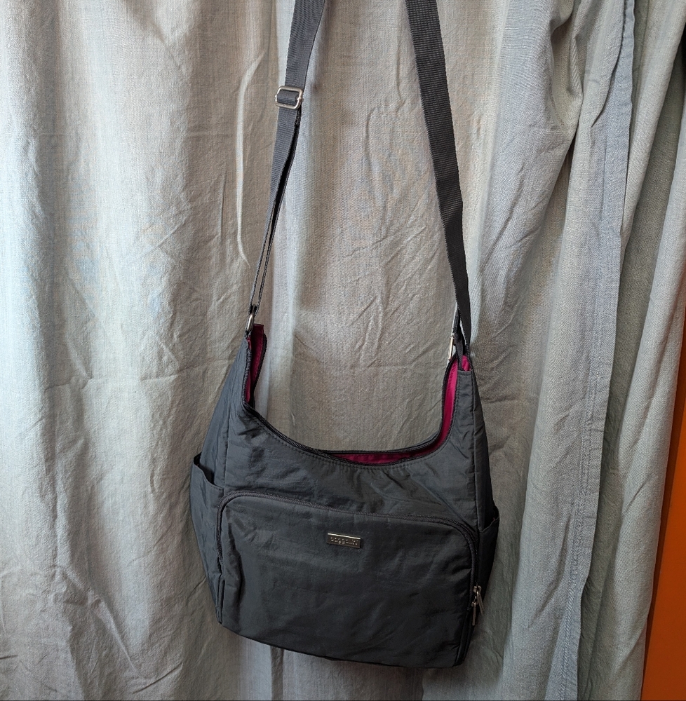 Baggallini Gray Shoulder Bag with Pink Lining